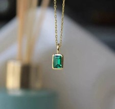 Natural Green Emerald 1.50CT Emerald Cut Women's Pendant 14K Yellow Gold Plated