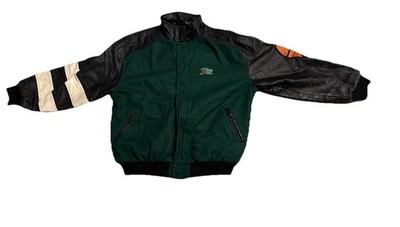 Vintage NBA 7UP Shootout Leather Jacket Green Black Size