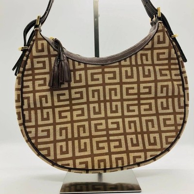 GIVENCHY 4G Logo Monogram Hobo Bag Brown with Tassel Gold Hardware 