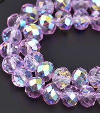 60 Beads AB Faceted Glass Round 8mm Beads Light Purple Silver AB Suncatcher