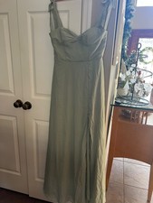 Azazie Green A-Line Long Bridesmaid Dress Sz A6 with Tie Straps