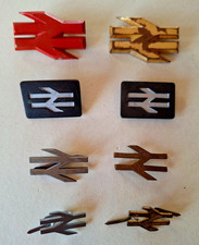 8 original British Rail Double Arrow Uniform Badges. Red, gilt and chrome