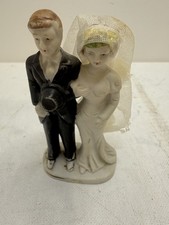 VTG Art Deco Bisque Porcelain Bride And Groom Bride and Groom Cake Topper H 4  