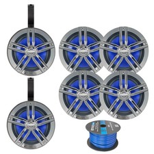 6x Enrock 6.5" 180W Marine Charcoal Speakers w/Wire, 2x 6.5" Black Speaker Pods