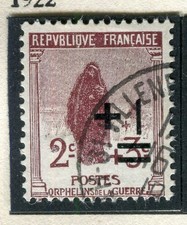 FRANCE; 1922 early war Orphans issue fine used 2c. value