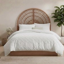 NEW Anthropologie White Boho King Embroidered Tassel Bedspread Duvet Sham Set