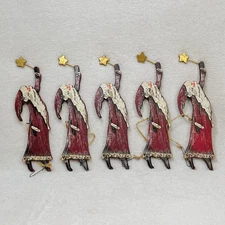 5 VTG Primitive Folk Art Old World Santa Christmas Hand Painted Star Wood Rustic