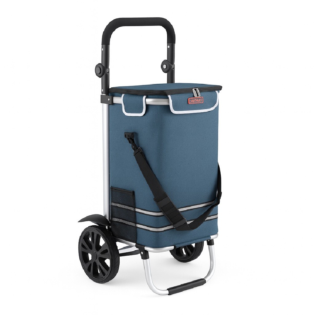 Carrello Spesa Pieghevole 50L Blu - Trolley con Borsa Termica e 2 Ruote