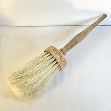 Antique Barber Round Horse Hair Brush Blond signed PRINCE on Turned Wood Handle