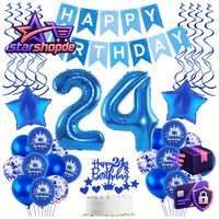 Luftballons 24 Geburtstag Deko Mann Blau Folienballons Banner Happy Birthday