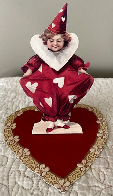New Valentine Clown Vtg Inspired Greeting NOS Stand Up Decor Old Print Factory B