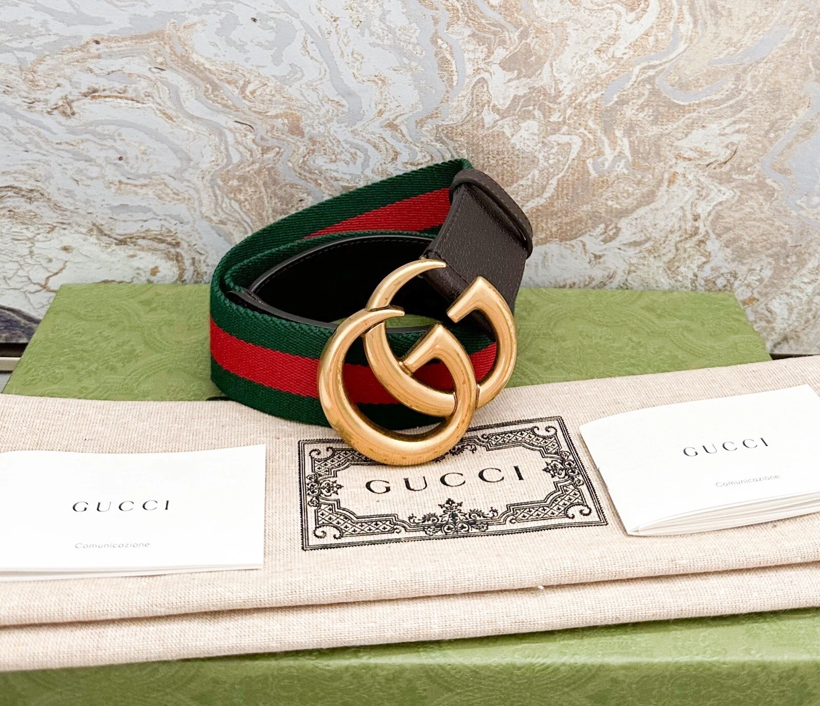 Ceinture de veau texturée en nylon texturé Gucci Double G 40 mm