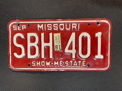MISSOURI LICENSE PLATE 1981 SEPTEMBER SBH 401 SHOW-ME STATE