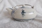 Vintage Asian Teapot with Blue Stenciling Flying Insects & foliage chinese — photo 4
