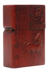 Natural Rosewood Carve Zodiac Horse Lighter Box For Zippo Insert Kit(Case Only