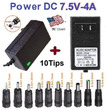 AC 100-240V to DC 7.5V 4A Power Supply Adapter Charger with10 Sizes DC Plug Tips