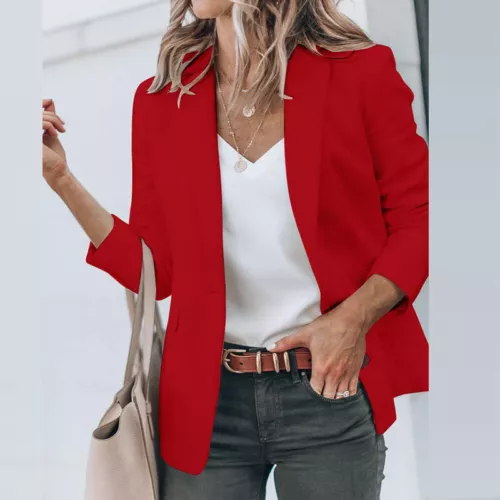 Ladies Casual Long Sleeve Cardigan Jacket Womens OL Open Front Blazer Suit S-5XL - Picture 19 of 69