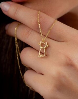 Lab Created Diamond Pretty Cat Pendant Necklace 18