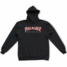 Thrasher Magazine *GIRLS* GODZILLA PULLOVER Skateboard Hoodie BLACK/PINK MEDIUM