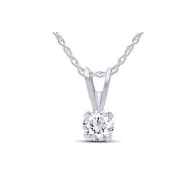 Solitaire Stud Natural Diamond 0.25Ct Necklace 14K White Gold Plated Silver
