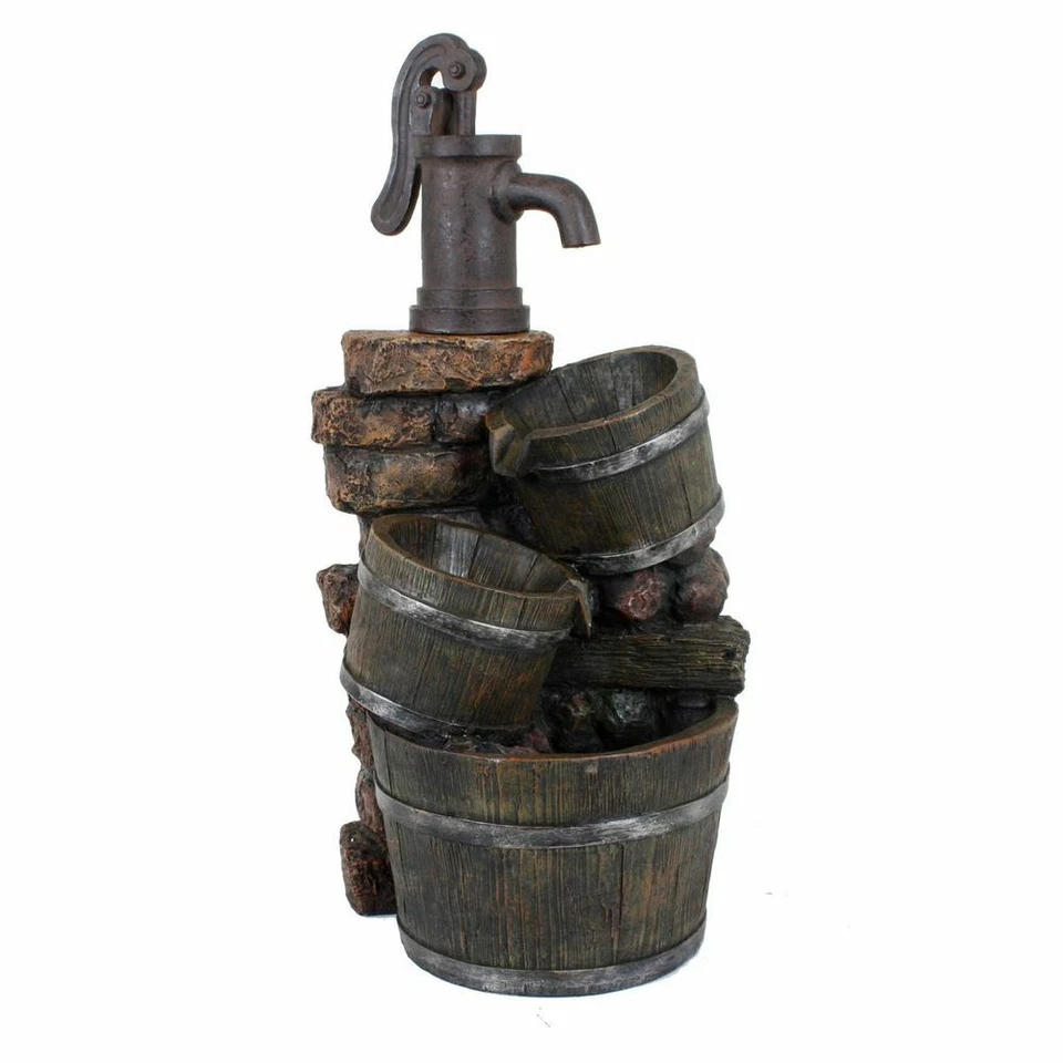 Außen Garten Brunnen Wasserfall Kaskaden Zierbrunnen Deko Stein-Optik Holz Teich - Bild 2 von 4