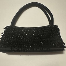 Black Beaded Evening Bag With Handle