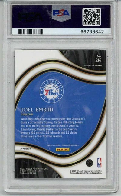 2020 PANINI SELECT COURTSIDE SILVER PRIZM #216 JOEL EMBIID 76ERS PSA 10 LOW POP - Image 2 of 2