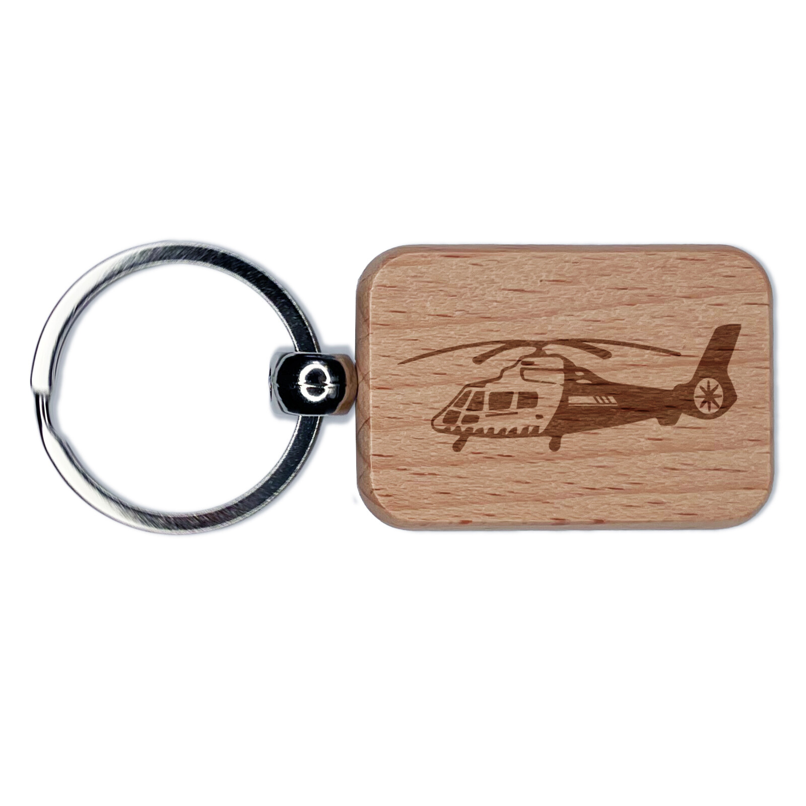 Helicopter Emergency Vehicle Engraved Wood Rectangle Keychain Tag Charm