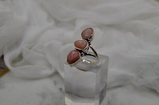 Pink Peruvian Opal Ring Triple Stone Sterling Silver Artisan Style Sz. 7
