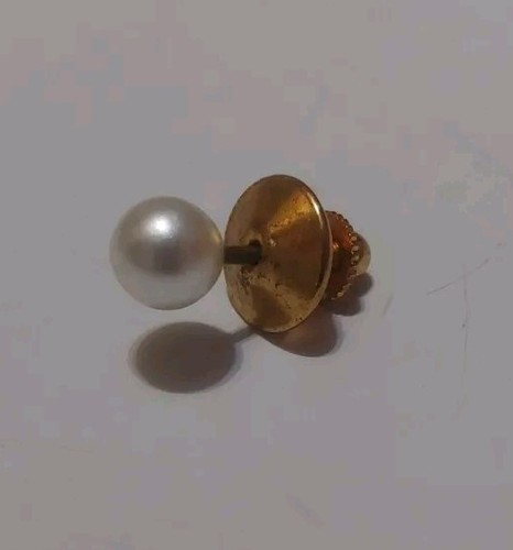 Vintage Faux Pearl Tie Tack Pin Gold Tone Metal - Picture 2 of 3
