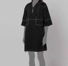 $528 Tory Burch Women's Black Topstitching V-Neck Collared Shirt Dress Size 4