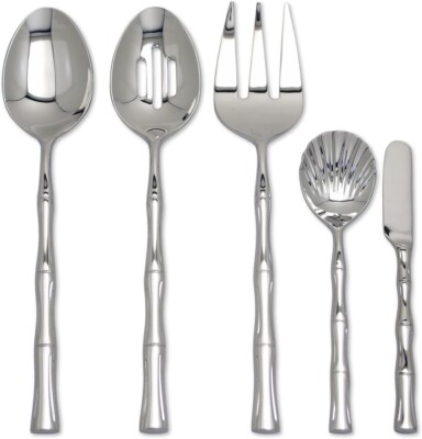 5-Piece Bamboo Shaped Hostess Set, 18/8 Stainless Steel Silverware Serving Set