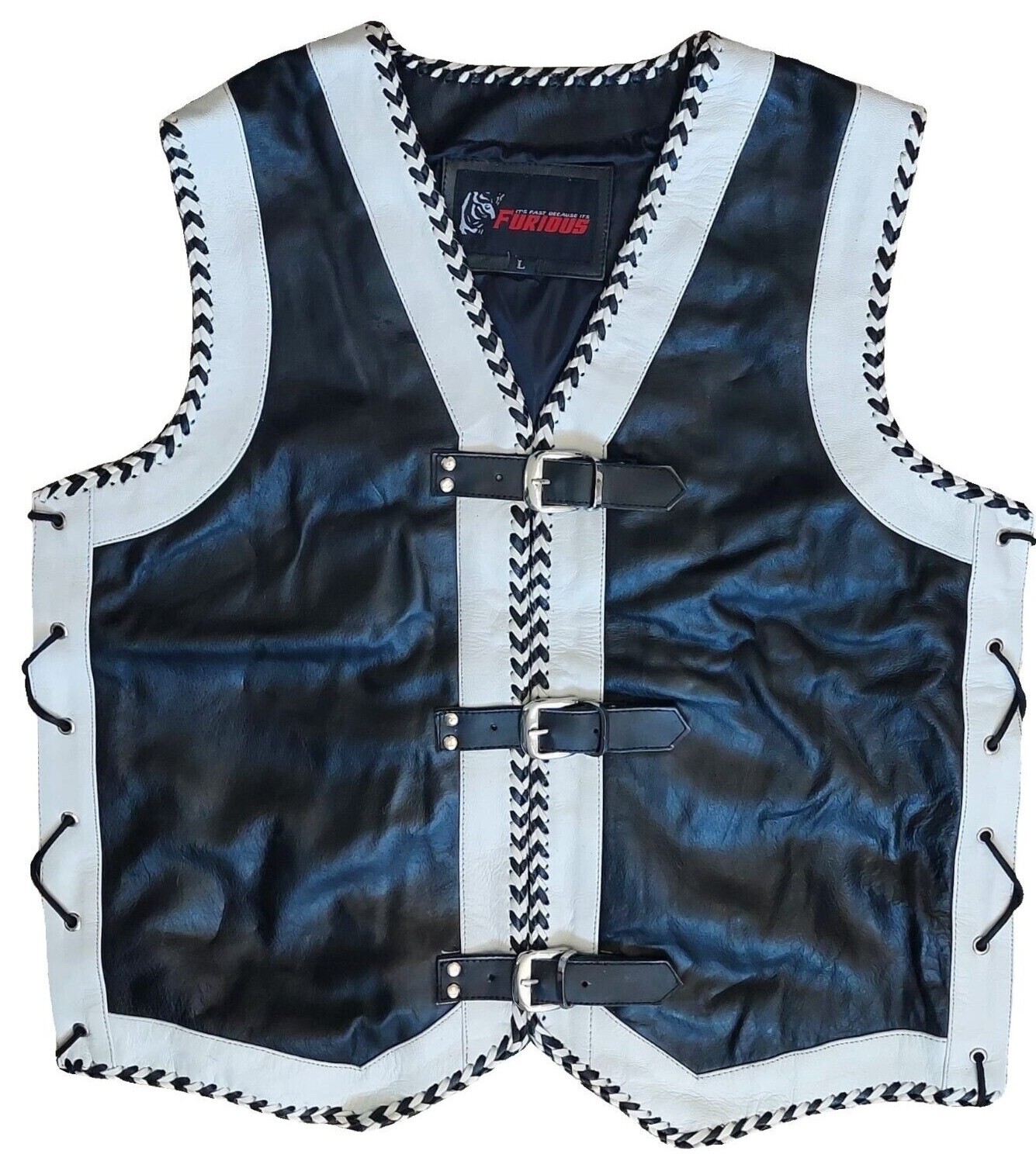 Motorcycle Vest Belt Buckle Leather Custom Waistcoat Braided Bike Leather Vest