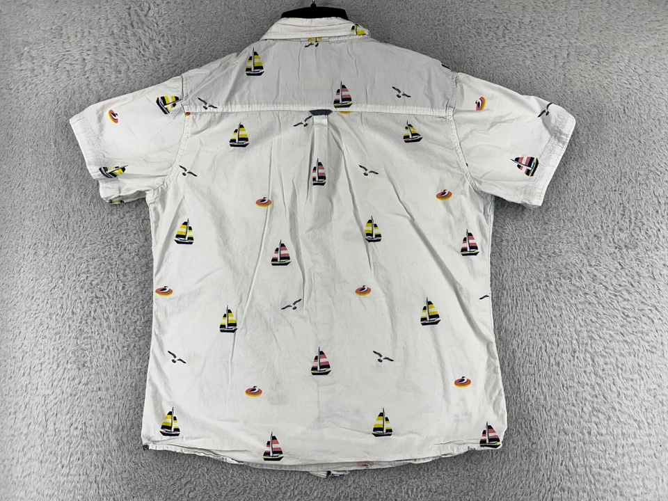 Camisa Free Planet Para Hombre Grande Blanca Velero Gaviota Estampado Completo Abotonable Foto 2 de 4