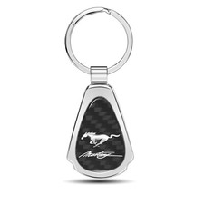 Ford Mustang Script Real Black Carbon Fiber Chrome Metal Teardrop Key Chain