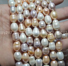 11-12mm Natural Multicolor South Sea Baroque Real Pearl Rice Loose Beads 14.5"