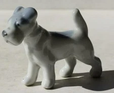Dog Figurine Blue White Miniature Standing Ceramic Porcelain Hand Painted CUTE -