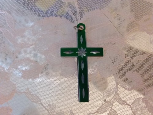 Lazer? Ciondolo Croce VERDE Taglio Argento Punteggio Medio Starburst Alluminio Metallo - Foto 4 di 4