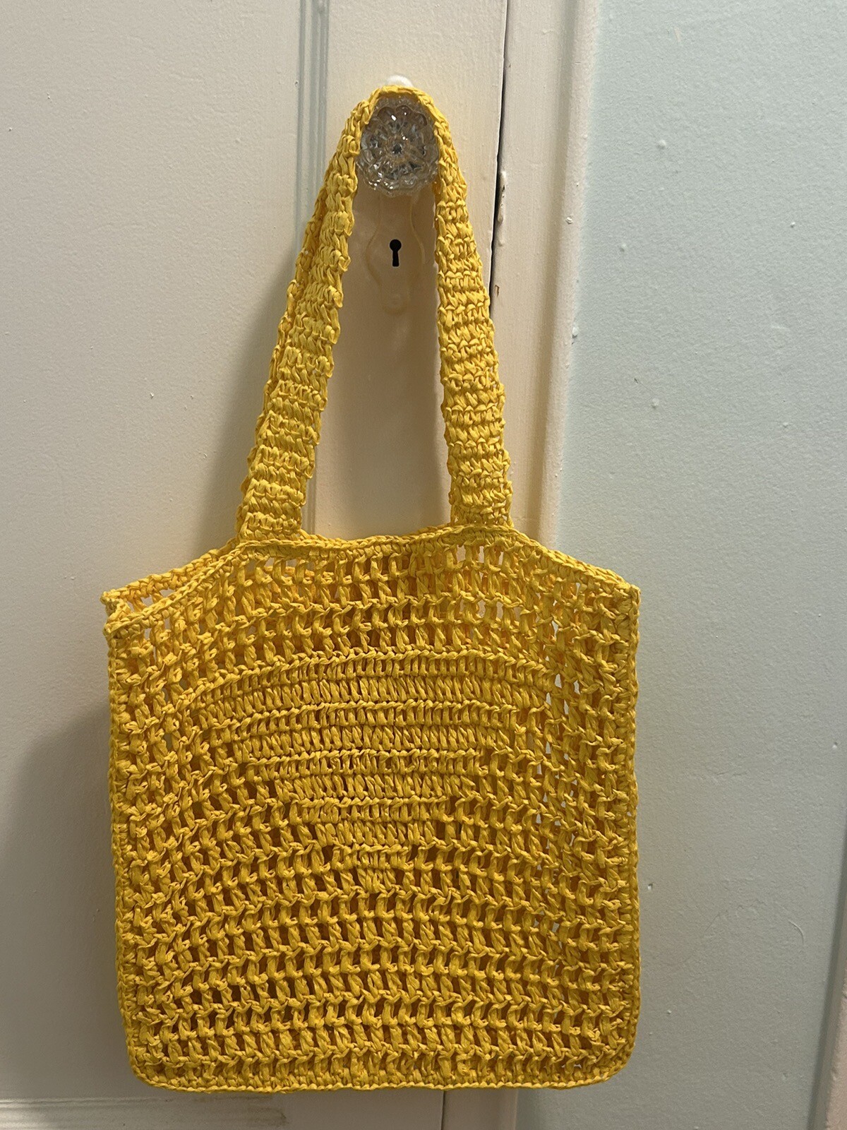 Yellow Women’s Solid Crochet Double Flat Trap Tot… - image 5