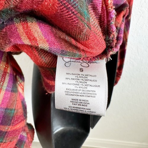Jessica Simpson Metallic Plaid Long Sleeve Knits Blouse Top Red Size Small - Picture 7 of 9