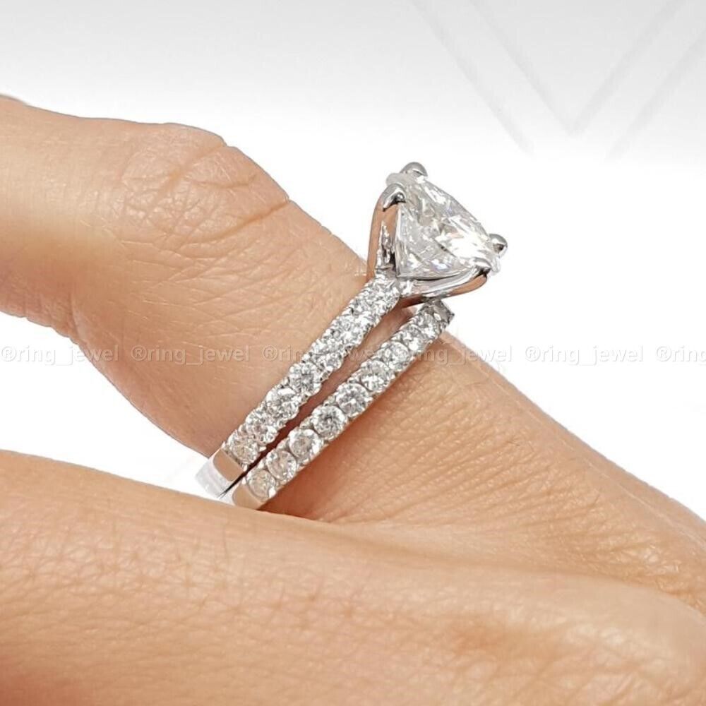 Bridal Set Engagement Ring Solid 14k White Gold 3 Ct Round Cut ...