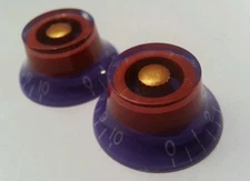 2 Guitar top hat volume / tone knobs. Purple/Red/Gold.. JAT CUSTOM GUITAR PARTS