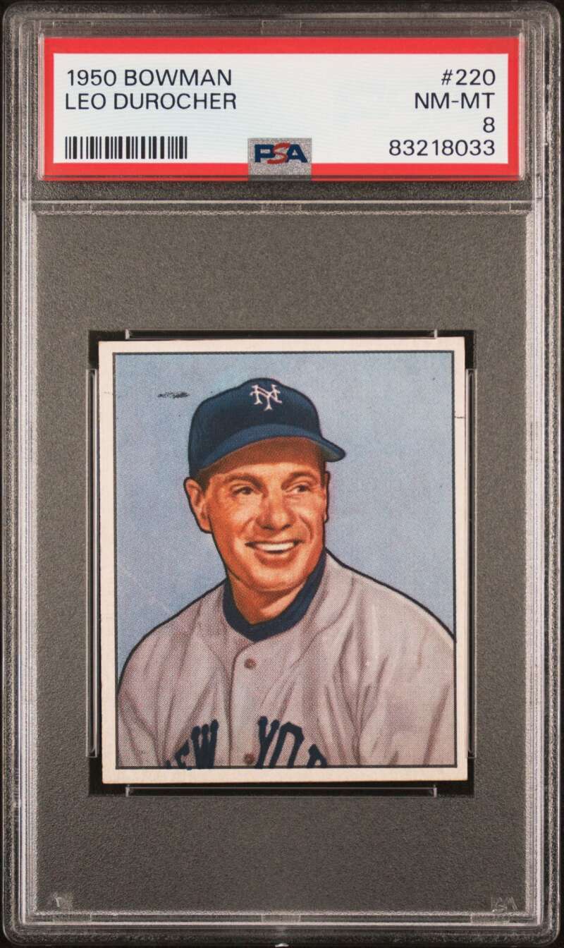 1950 Bowman #220 Leo Durocher PSA 8 NY Giants COR: Copyright  (8033)