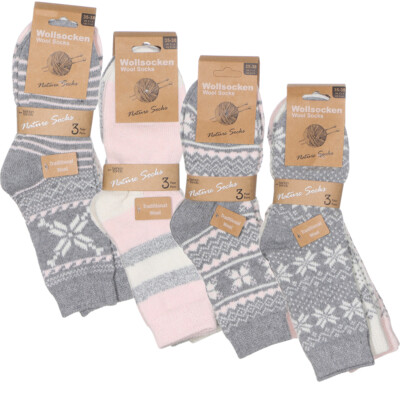 3/6/12 Pairs Ladies Colourful Winter Wool Socks Warm Stockings Norwegian Knit Cosy
