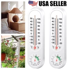 2Pcs Wall Thermometer Humidity Meter Indoor Outdoor Mount Garden Greenhouse Home