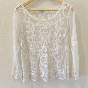white embroidered mesh top