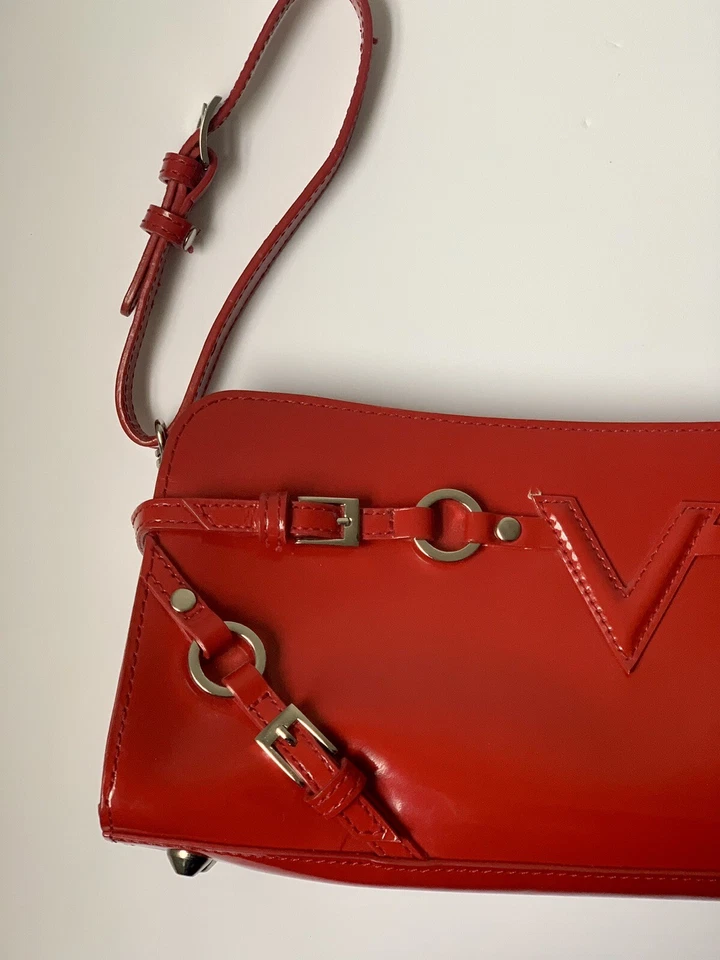 Bolso de Mano Via Spiga Rojo Cuero Duro Plateado Herrajes Rectángulo ☼ Bolso de Mano Foto 3 de 4