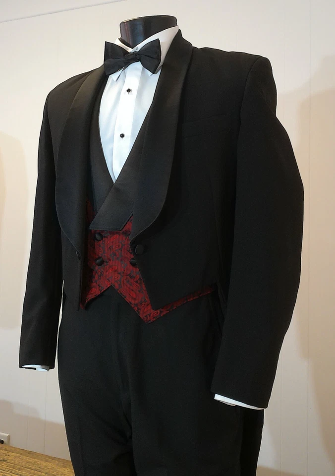 Esmoquin con solapa de chal negro para hombre Baile de graduación Boda Mardi Gras Crucero Orquesta Foto 2 de 4