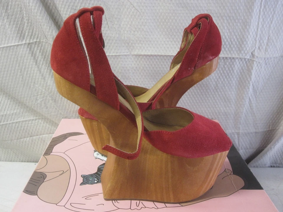 Tacones de madera de gamuza Jeffery Campbell Str8up rojo oscuro para mujer talla 8M” Foto 3 de 4