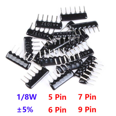 1/8W 5/6/7/9 Pin Network Array Resistor ±5% Range 100Ω 1KΩ 2KΩ 4K7 10KΩ to 100KΩ